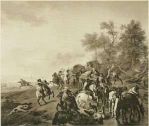 Soldiers attacking peasants by Jan Van Huchtenburgh