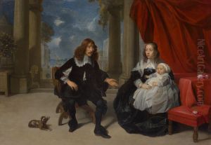 A family on a terrace by Gonzales Coques