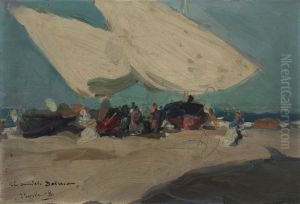 Barcas y pescadoras, Playa de Valencia by Joaquin Sorolla