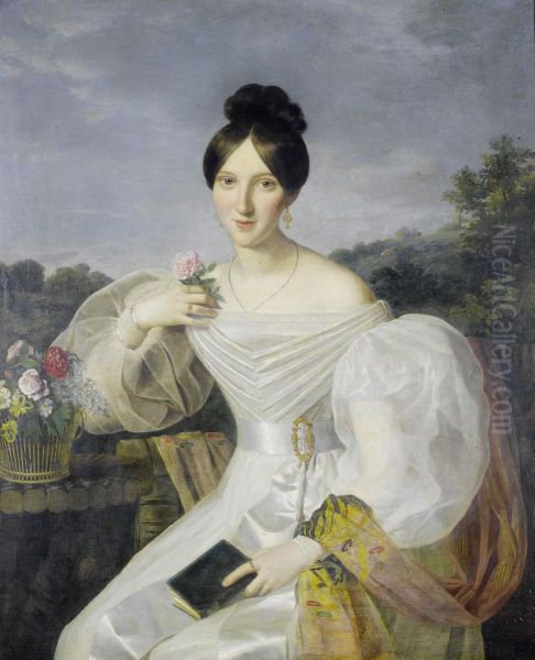 A lady in a white dress and shawl before a Viennese landscape - view 1
