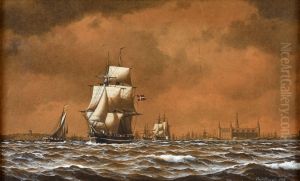 Sailing ships at Kronborg. by Carl Baagoe