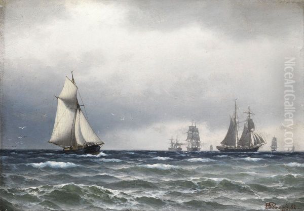 Ships at sea on a cloudy day. - view 1