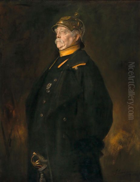Portrait of Prince Otto von Bismarck (1815-1898) in the Uniform of His Halberstadt Cuirassier Regiment with Helmet and Sword - view 1