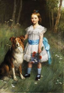 Portrait of a little girl with a dog by Eugene Siberdt