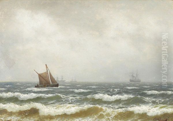 Sailing ships in windy weather. - view 1