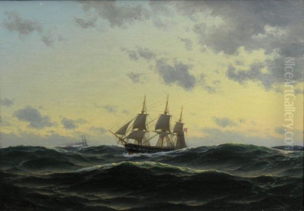 Ships at sea as evening approaches. - view 1
