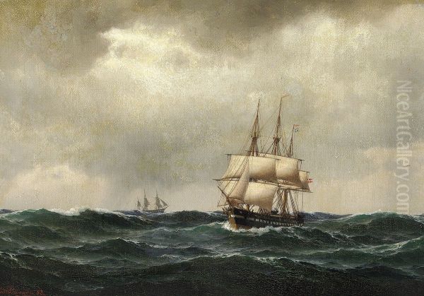Sailing ships at sea in overcast weather. - view 1