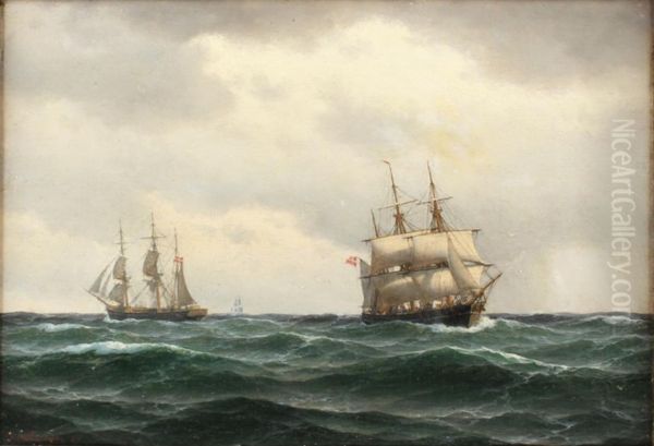 Danish sailing ships at sea. 1884. - view 1