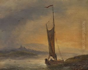 Sailboat in the evening light by Johann Friedrich Boeck