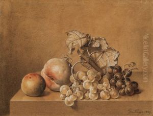 Stillleben mit Pfirsich und Trauben by Johann Wilhelm Preyer