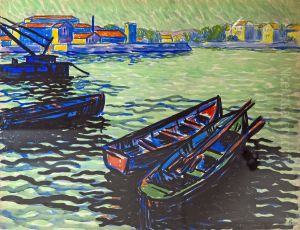 Boats at the Bazacle in Toulouse by Georges Gaudion