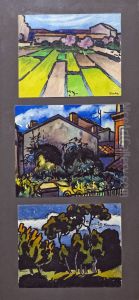 Landscape; Garden of the Boyals house in Rabastens; Row of trees by Georges Gaudion
