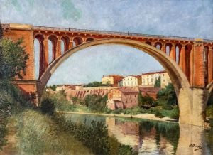 The ramparts and the bridge at Rabastens by Paul Prouho