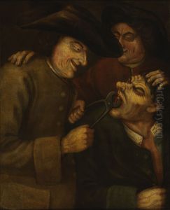 A blacksmith extracting a tooth. A blacksmith extracting a tooth.