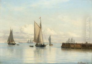 A cutter and numerous other sailing ships. by Carl Baagoe