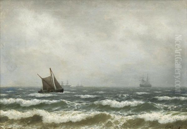 Ships at sea on an cloudy day. - view 1