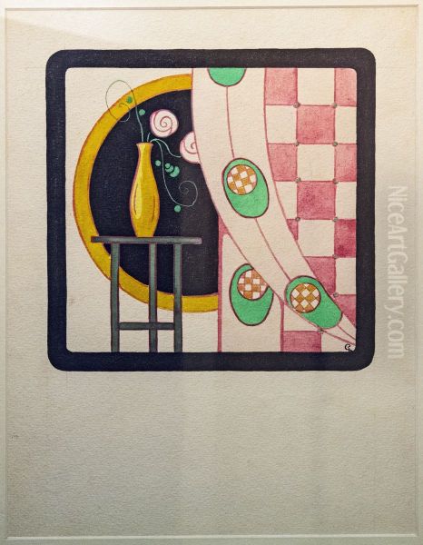 Still life with vase and curtain - view 1