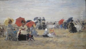 Beach at Trouville by Eugene Louis Boudin