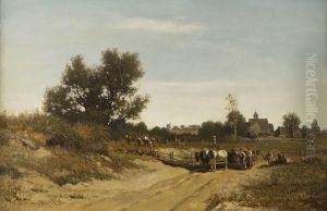 Pejzaz wiejski ze sztafazem by Walery Brochocki