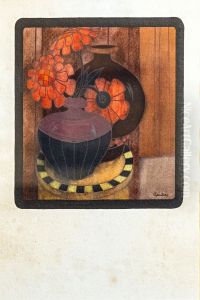 Red zinnias vase by Georges Gaudion