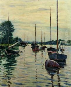 Bateaux amarres sur la Seine by Gustave Caillebotte
