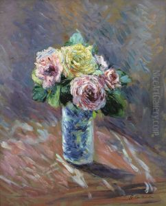 Roses jaunes et rouges dans un vase de cristal by Gustave Caillebotte
