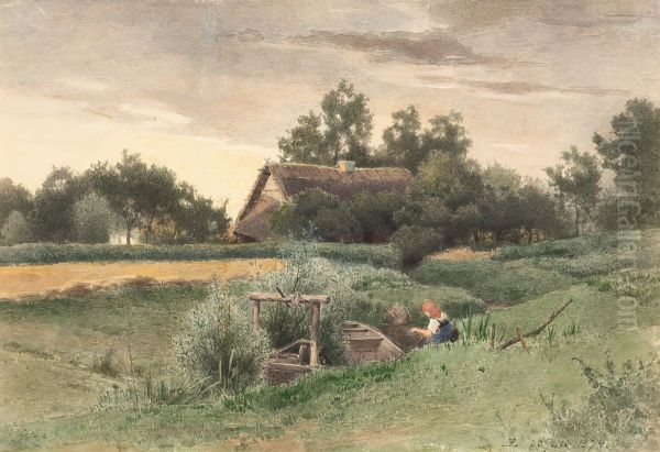 Landscape with watermill and staffage - view 1