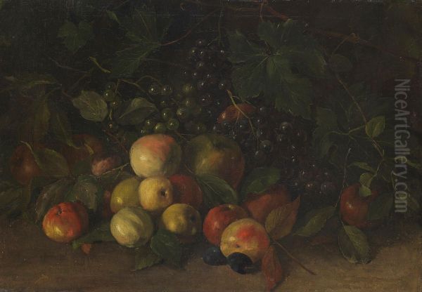 Fruit still life with apples and grapes - view 1