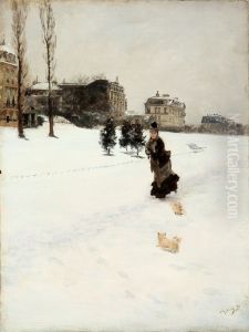 On the snowy path by Giuseppe de Nittis