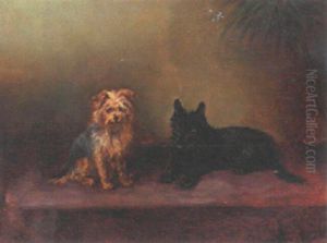 A Cairn Terrier with a Scottie by unknown