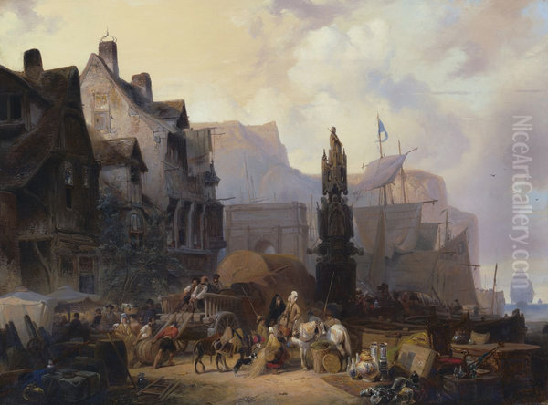 A busy port in Normandy - view 1