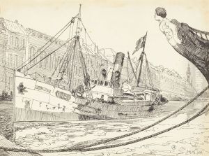 Beschoten vissersboot in de haven van Oostende by Alfred Ost