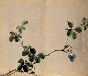 woody stem with white flowers. by unknown