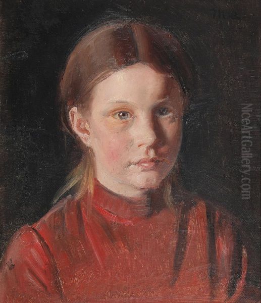 Portrait of a little girl in a red dress. - view 1