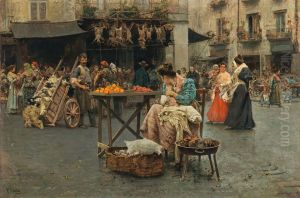 A market scene in Naples by Vincenzo Caprile