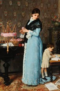 A mother looking at her child by Silvestro Lega