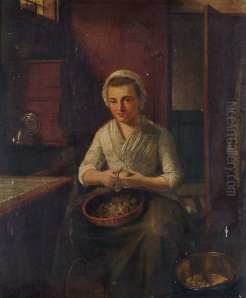 A maid peeling potatoes - view 1