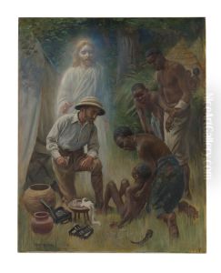 A medical missionary attending to a sick African.