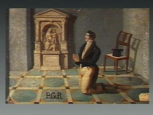 A man praying to Sansovino's statue of the Madonna del Parto by unknown