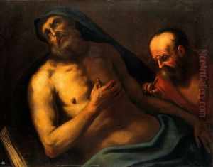 A man attended by a surgeon (suicide of Seneca?).