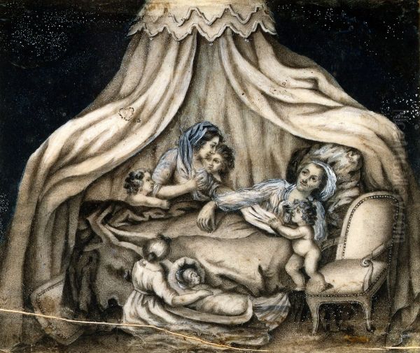 A mother feeding her children. - view 1