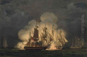 A naval engagement at night, thought to be an action between H.M.S. Junon and the French frigates Renommee and Clorinde in the West Indies, 13th December 1809