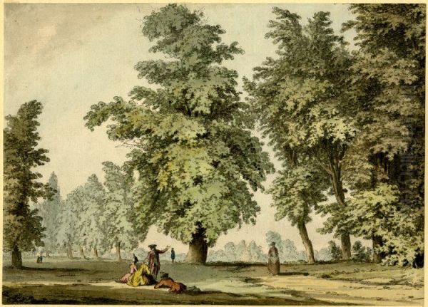 A park scene, with a group of two ladies and a man seated on the grass - view 1