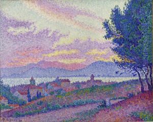 Vue de Saint-Tropez, coucher de soleil au bois de pins by Paul Signac