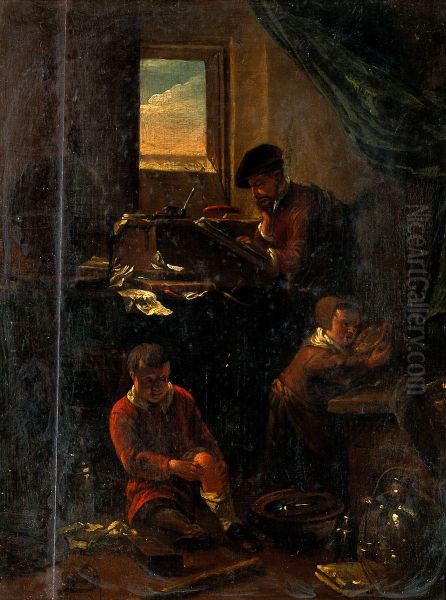 A philosopher in his study, with two children. - view 1