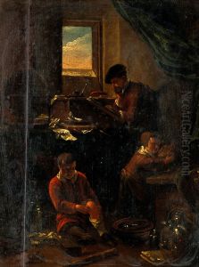 A philosopher in his study, with two children. by unknown