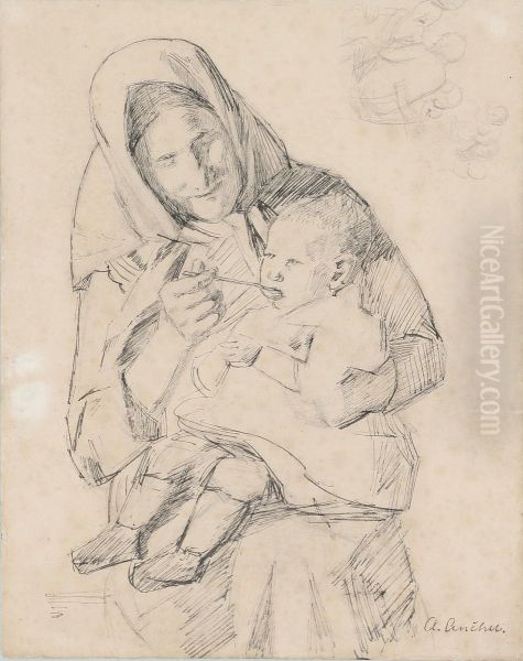 A mother feeding her child. - view 1