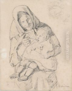 A mother feeding her child. by Anna Ancher