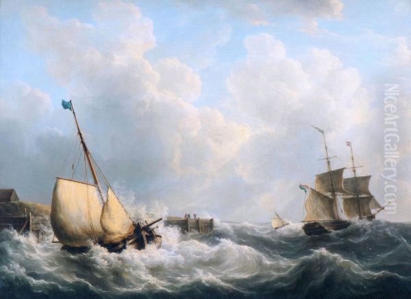 A sailing barge and a two-master leaving the wharf - view 1