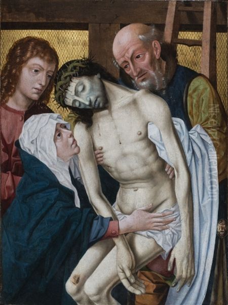 The Descent of The Cross. With the Virgin, St. John and Joseph of Arimathea. Jesus, in the center, is shown to below the knees. - view 1